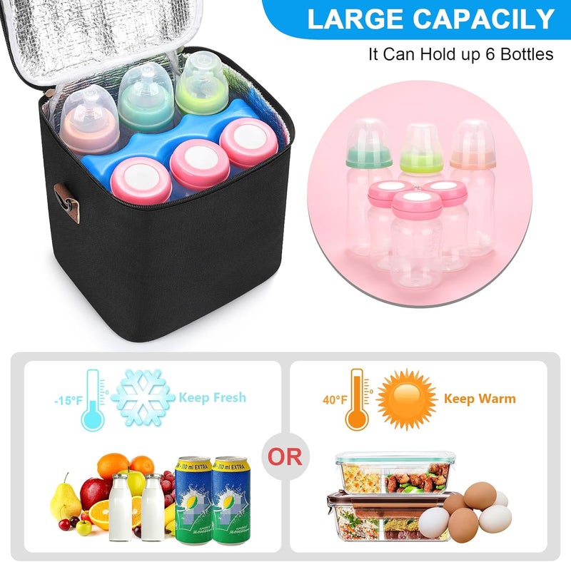 accmor Breastmilk Cooler Bag with Ice Pack, Baby Bottle Cooler Bags, Insulated Bottle Cooler Tote Bags On The Go, Fits 6 Large 9oz Bottles, for Nursing Mom Daycare Travel, Black - Image 3